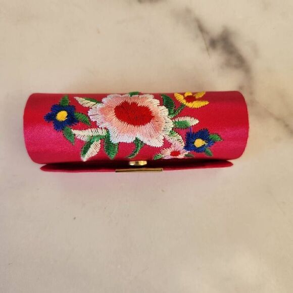 No Brand Handbags - Mexican floral embroidered hot pink lipstick case excellent condition mini mirro